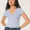 Ribbed Seamless Fabric Notch Neck Baby Tee,Ribbed Seamless Fabric Notch Neck Baby Tee