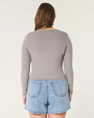 Ribbed Seamless Fabric Notch-Neck Top,Ribbed Seamless Fabric Notch-Neck Top Ribbed Seamless Fabric Notch-Neck Top,Ribbed Seamless Fabric Notch-Neck Top