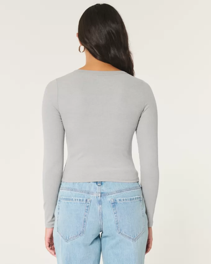 Ribbed Seamless Fabric Notch-Neck Top,Ribbed Seamless Fabric Notch-Neck Top Ribbed Seamless Fabric Notch-Neck Top,Ribbed Seamless Fabric Notch-Neck Top