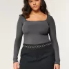 Ribbed Seamless Fabric Square-Neck Bodysuit,Ribbed Seamless Fabric Square-Neck Bodysuit