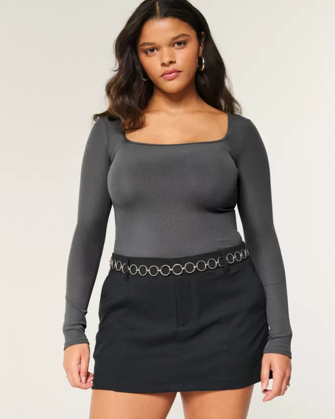 Ribbed Seamless Fabric Square-Neck Bodysuit,Ribbed Seamless Fabric Square-Neck Bodysuit