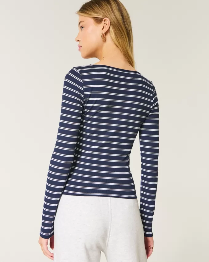 Ribbed Seamless Fabric Square-Neck Top,Ribbed Seamless Fabric Square-Neck Top