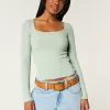 Ribbed Seamless Fabric Square-Neck Top,Ribbed Seamless Fabric Square-Neck Top