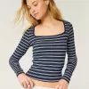 Ribbed Seamless Fabric Square-Neck Top,Ribbed Seamless Fabric Square-Neck Top