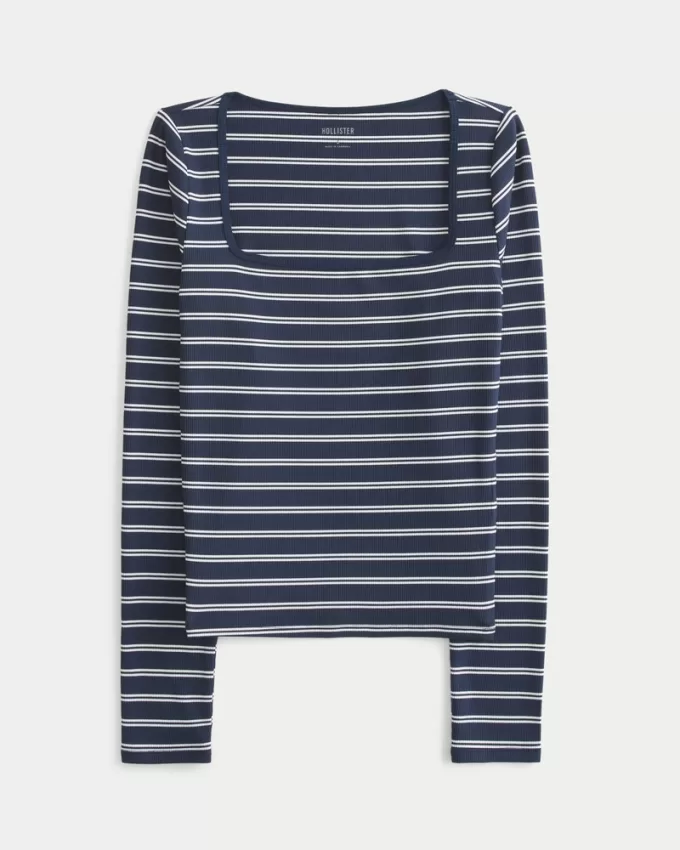 Ribbed Seamless Fabric Square-Neck Top,Ribbed Seamless Fabric Square-Neck Top