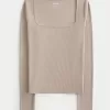 Ribbed Seamless Fabric Square-Neck Top,Ribbed Seamless Fabric Square-Neck Top