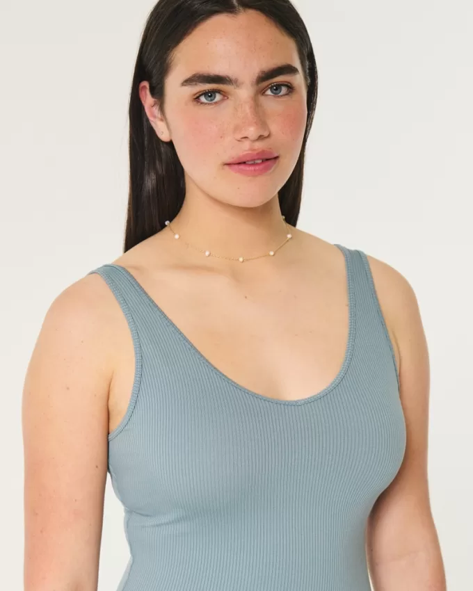 Ribbed Seamless Fabric V-Neck Tank,Ribbed Seamless Fabric V-Neck Tank