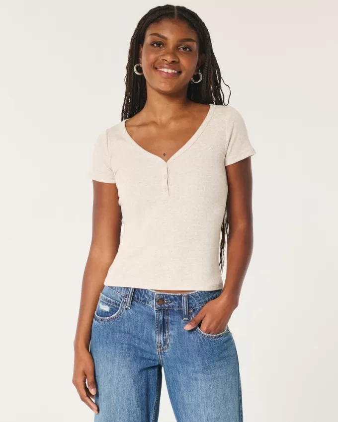 Ribbed Short-Sleeve Icon Henley,Ribbed Short-Sleeve Icon Henley