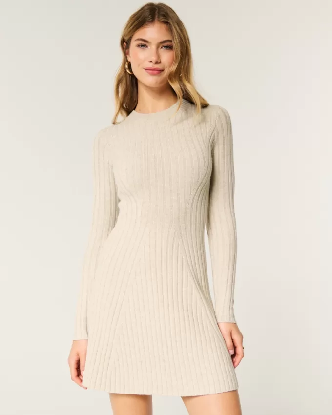 Ribbed Skater Mini Sweater Dress,Ribbed Skater Mini Sweater Dress Ribbed Skater Mini Sweater Dress,Ribbed Skater Mini Sweater Dress