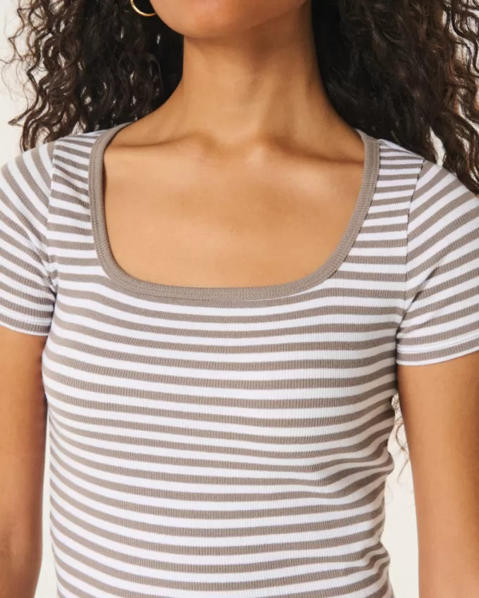 Ribbed Square-Neck Baby Tee,Ribbed Square-Neck Baby Tee Ribbed Square-Neck Baby Tee,Ribbed Square-Neck Baby Tee