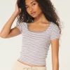 Ribbed Square-Neck Baby Tee,Ribbed Square-Neck Baby Tee Ribbed Square-Neck Baby Tee,Ribbed Square-Neck Baby Tee