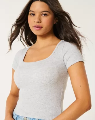 Ribbed Square-Neck Baby Tee,Ribbed Square-Neck Baby Tee