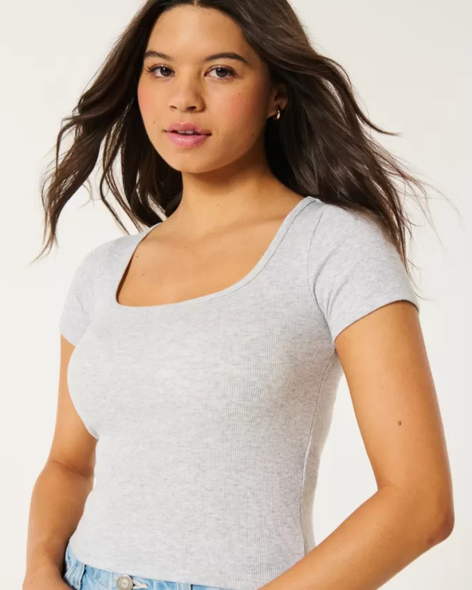 Ribbed Square-Neck Baby Tee,Ribbed Square-Neck Baby Tee Ribbed Square-Neck Baby Tee,Ribbed Square-Neck Baby Tee