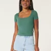 Ribbed Square-Neck Baby Tee,Ribbed Square-Neck Baby Tee