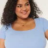 Ribbed Square-Neck Baby Tee,Ribbed Square-Neck Baby Tee