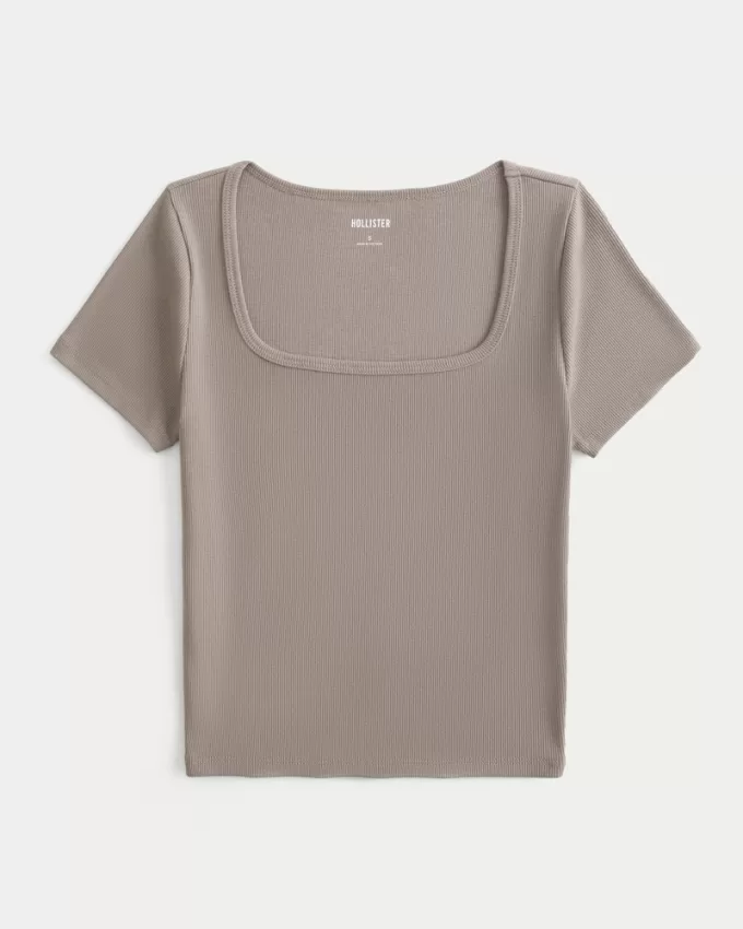 Ribbed Square-Neck Baby Tee,Ribbed Square-Neck Baby Tee Ribbed Square-Neck Baby Tee,Ribbed Square-Neck Baby Tee