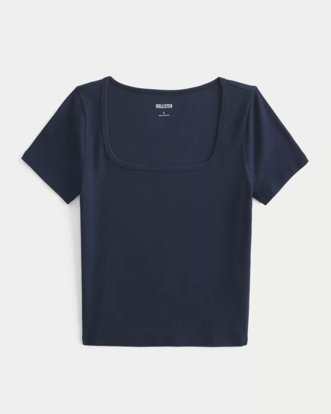 Ribbed Square-Neck Baby Tee,Ribbed Square-Neck Baby Tee Ribbed Square-Neck Baby Tee,Ribbed Square-Neck Baby Tee