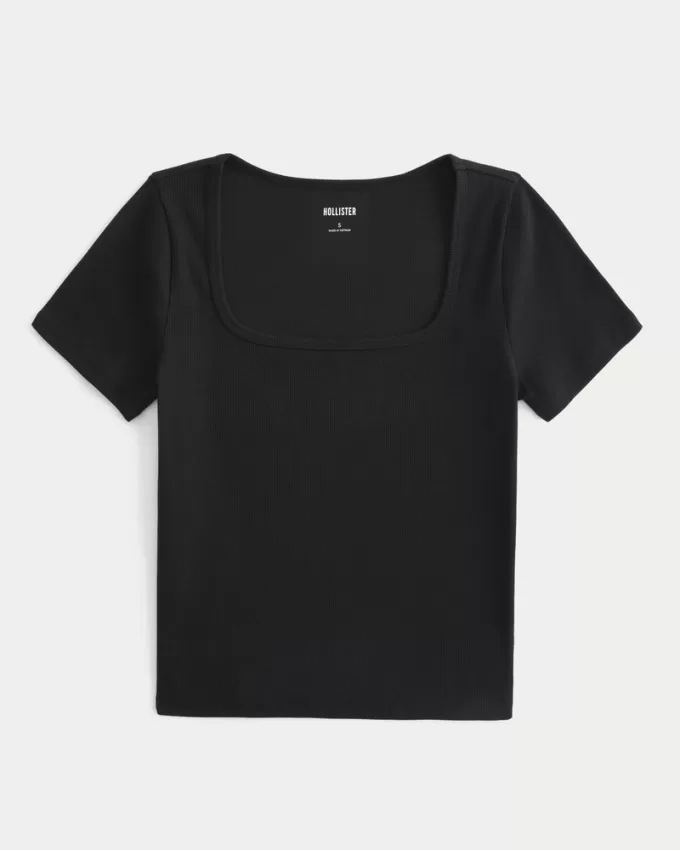 Ribbed Square-Neck Baby Tee,Ribbed Square-Neck Baby Tee Ribbed Square-Neck Baby Tee,Ribbed Square-Neck Baby Tee