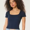 Ribbed Square-Neck Baby Tee,Ribbed Square-Neck Baby Tee Ribbed Square-Neck Baby Tee,Ribbed Square-Neck Baby Tee