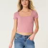 Ribbed Square-Neck Baby Tee,Ribbed Square-Neck Baby Tee Ribbed Square-Neck Baby Tee,Ribbed Square-Neck Baby Tee