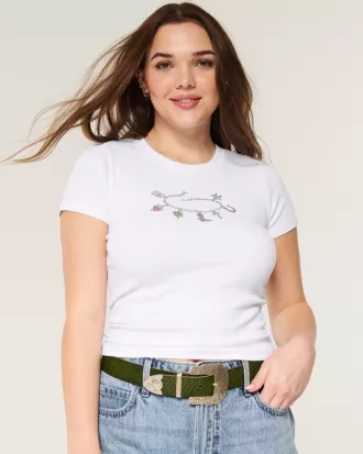 Ribbed Western Graphic Crew Baby Tee,Ribbed Western Graphic Crew Baby Tee