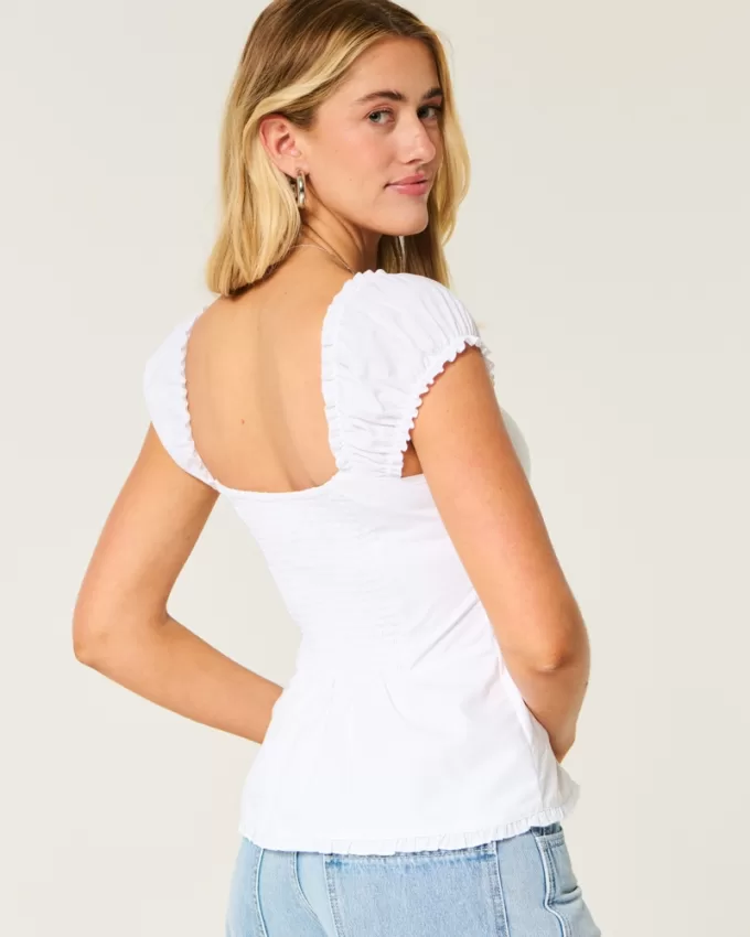 Ruffle Trim Poplin Blouse,Ruffle Trim Poplin Blouse