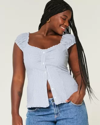 Ruffle Trim Poplin Blouse,Ruffle Trim Poplin Blouse