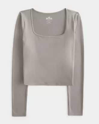 Seamless Fabric Long-Sleeve Square-Neck T-Shirt,Seamless Fabric Long-Sleeve Square-Neck T-Shirt