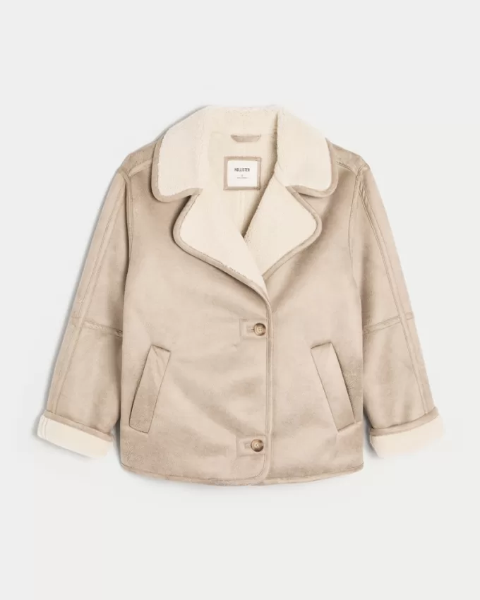 Sherpa-Lined Faux Suede Jacket,Sherpa-Lined Faux Suede Jacket