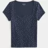 Short-Sleeve Button-Through Pointelle Top,Short-Sleeve Button-Through Pointelle Top