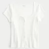 Short-Sleeve Button-Through Pointelle Top,Short-Sleeve Button-Through Pointelle Top
