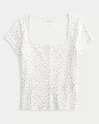 Short-Sleeve Button-Through Pointelle Top,Short-Sleeve Button-Through Pointelle Top Short-Sleeve Button-Through Pointelle Top,Short-Sleeve Button-Through Pointelle Top