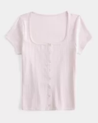 Short-Sleeve Button-Through Pointelle Top,Short-Sleeve Button-Through Pointelle Top Short-Sleeve Button-Through Pointelle Top,Short-Sleeve Button-Through Pointelle Top