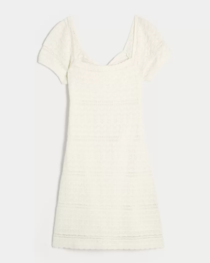 Short-Sleeve Crochet-Style Twist Back Mini Dress,Short-Sleeve Crochet-Style Twist Back Mini Dress Short-Sleeve Crochet-Style Twist Back Mini Dress,Short-Sleeve Crochet-Style Twist Back Mini Dress