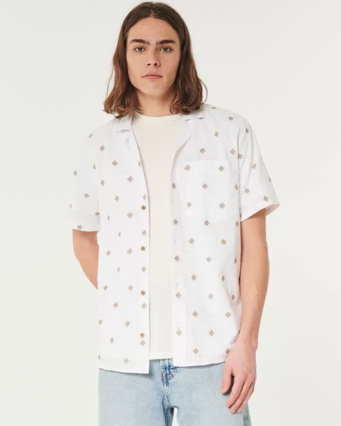 Short-Sleeve Embroidered Pattern Shirt,Short-Sleeve Embroidered Pattern Shirt