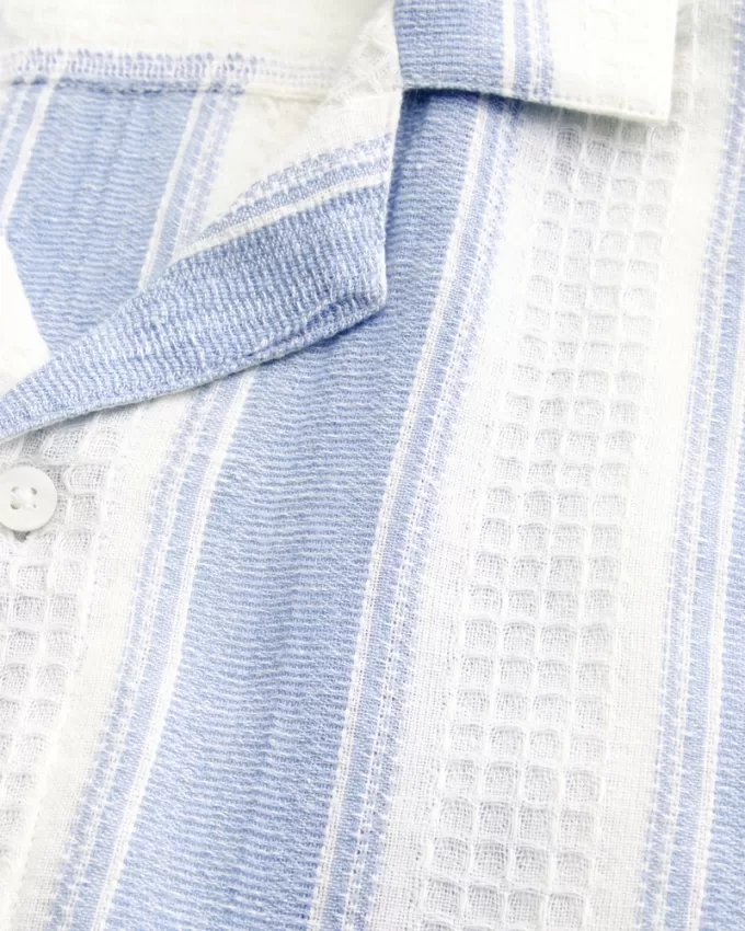 Short-Sleeve Textural Stripe Shirt,Short-Sleeve Textural Stripe Shirt