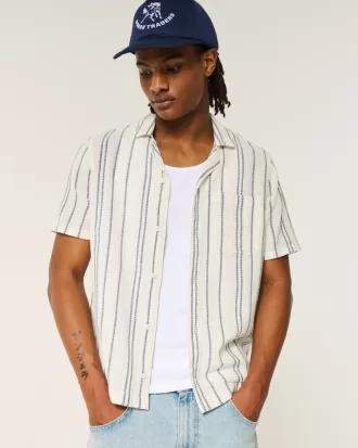 Short-Sleeve Textural Stripe Shirt,Short-Sleeve Textural Stripe Shirt