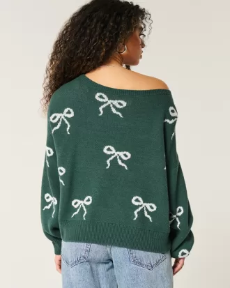 Slouchy Bow Graphic Sweater,Slouchy Bow Graphic Sweater
