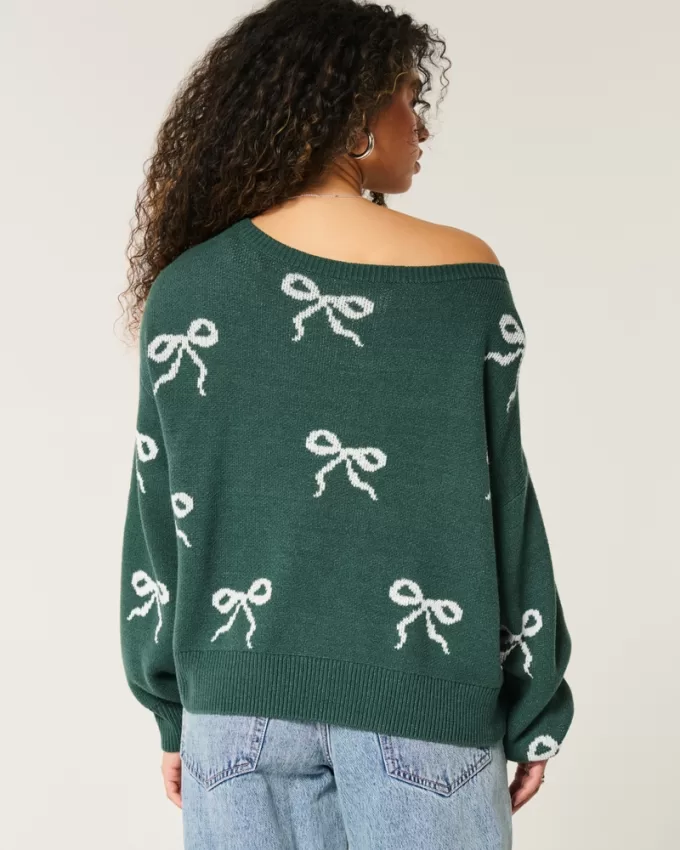 Slouchy Bow Graphic Sweater,Slouchy Bow Graphic Sweater