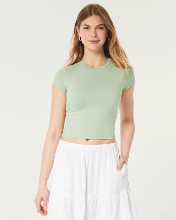 Soft Stretch Seamless Fabric Crew Baby Tee,Soft Stretch Seamless Fabric Crew Baby Tee