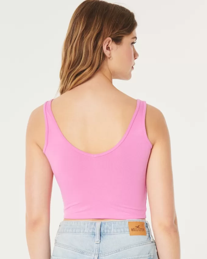Soft Stretch Seamless Fabric Crop V-Neck Tank,Soft Stretch Seamless Fabric Crop V-Neck Tank