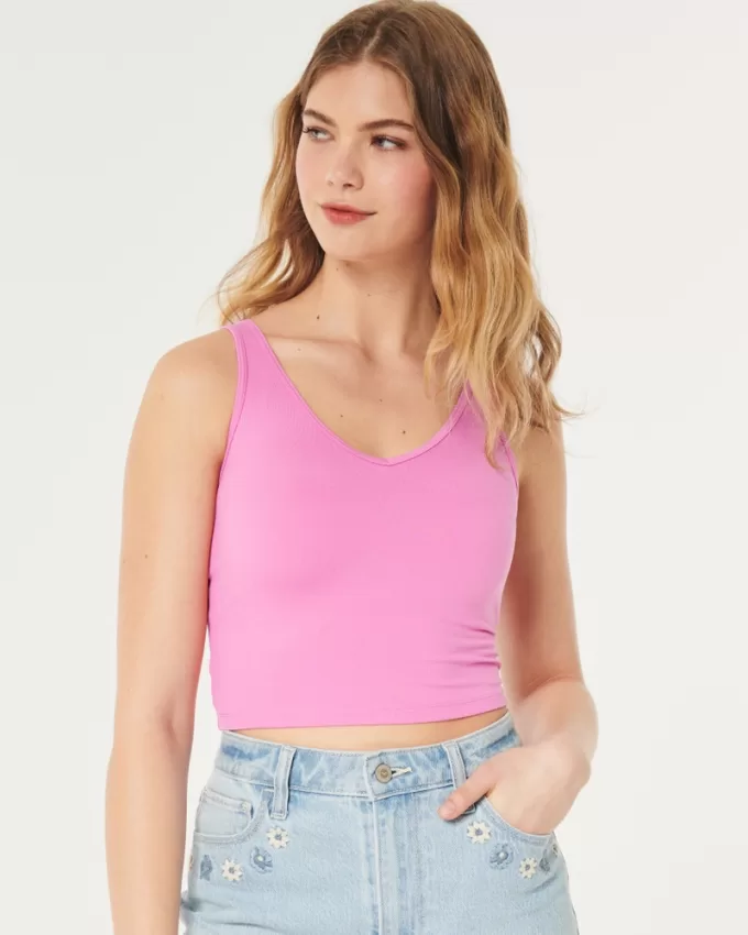 Soft Stretch Seamless Fabric Crop V-Neck Tank,Soft Stretch Seamless Fabric Crop V-Neck Tank