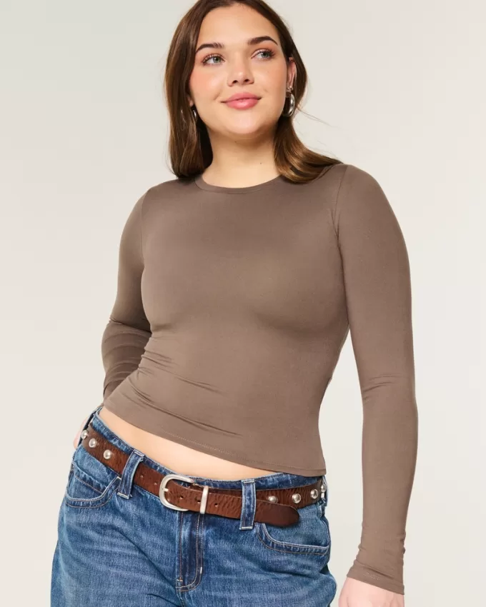 Soft Stretch Seamless Fabric Long-Sleeve Crew Top,Soft Stretch Seamless Fabric Long-Sleeve Crew Top