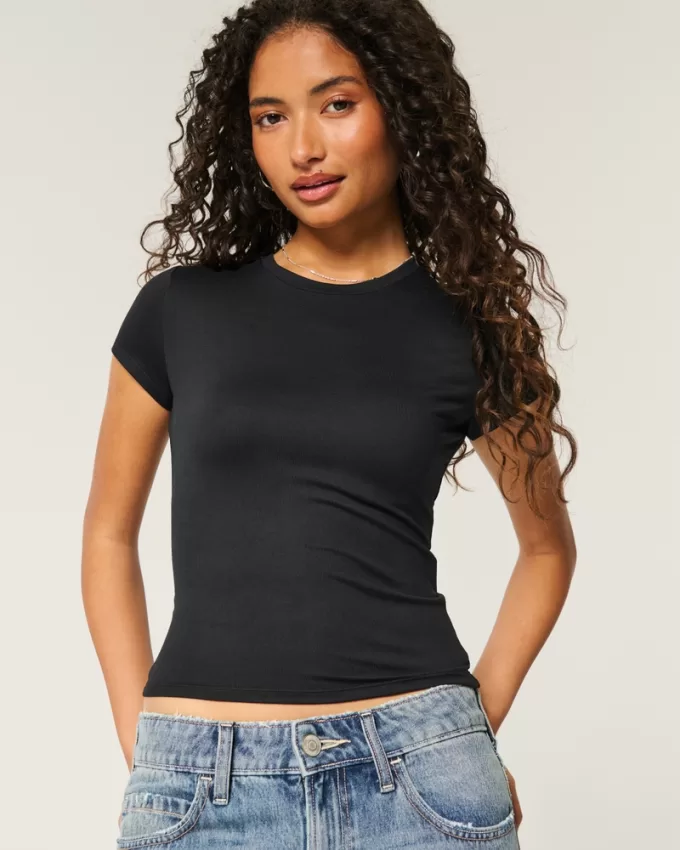 Soft Stretch Seamless Fabric Longline Baby Tee,Soft Stretch Seamless Fabric Longline Baby Tee