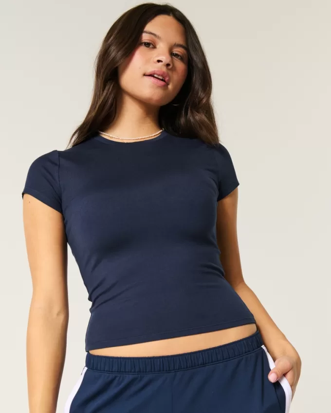 Soft Stretch Seamless Fabric Longline Baby Tee,Soft Stretch Seamless Fabric Longline Baby Tee