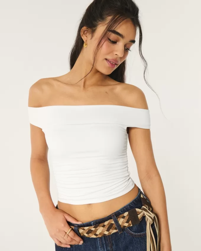 Soft Stretch Seamless Fabric Ruched Off-the-Shoulder Top,Soft Stretch Seamless Fabric Ruched Off-the-Shoulder Top