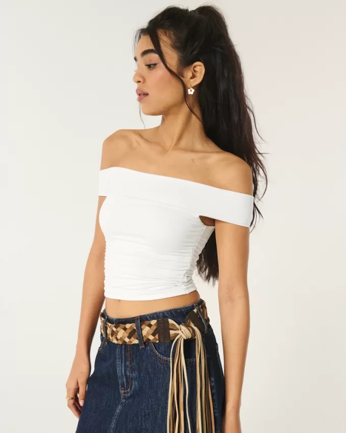 Soft Stretch Seamless Fabric Ruched Off-the-Shoulder Top,Soft Stretch Seamless Fabric Ruched Off-the-Shoulder Top