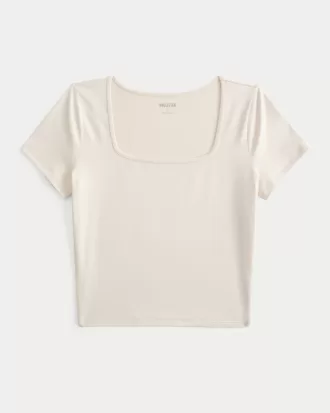 Soft Stretch Seamless Fabric Square-Neck Baby Tee,Soft Stretch Seamless Fabric Square-Neck Baby Tee