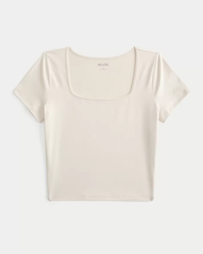 Soft Stretch Seamless Fabric Square-Neck Baby Tee,Soft Stretch Seamless Fabric Square-Neck Baby Tee
