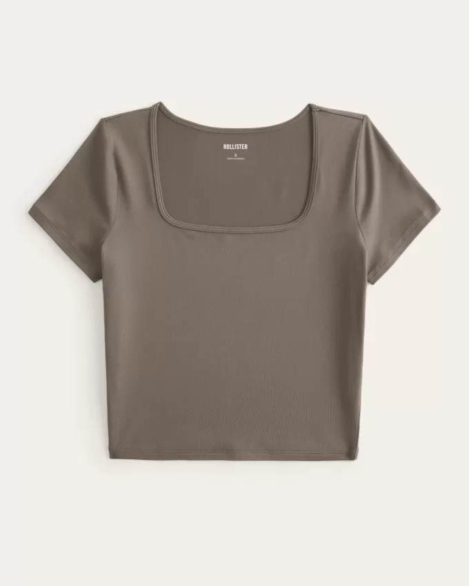 Soft Stretch Seamless Fabric Square-Neck Baby Tee,Soft Stretch Seamless Fabric Square-Neck Baby Tee